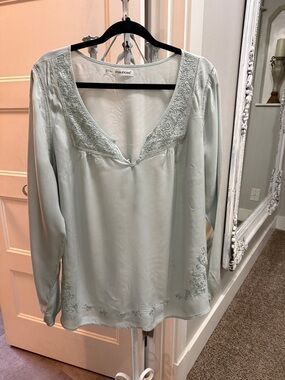 Maurices Sage Green V-Neck Embroidered Blouse